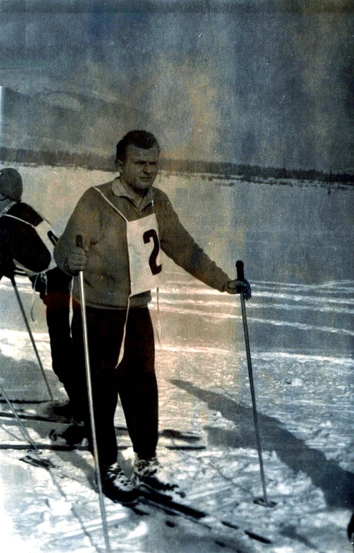 Ján Húsenica v cieli slalomu na Kopaniciach - fotoarchív:Ján Húsenica - asi 1960